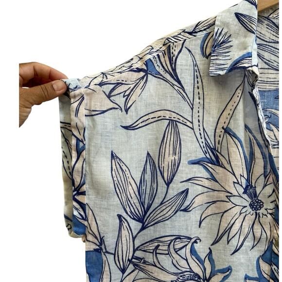 H Halston Floral Print Button Front Boxy Blouse Size Large Resort Beach - Picture 4 of 9